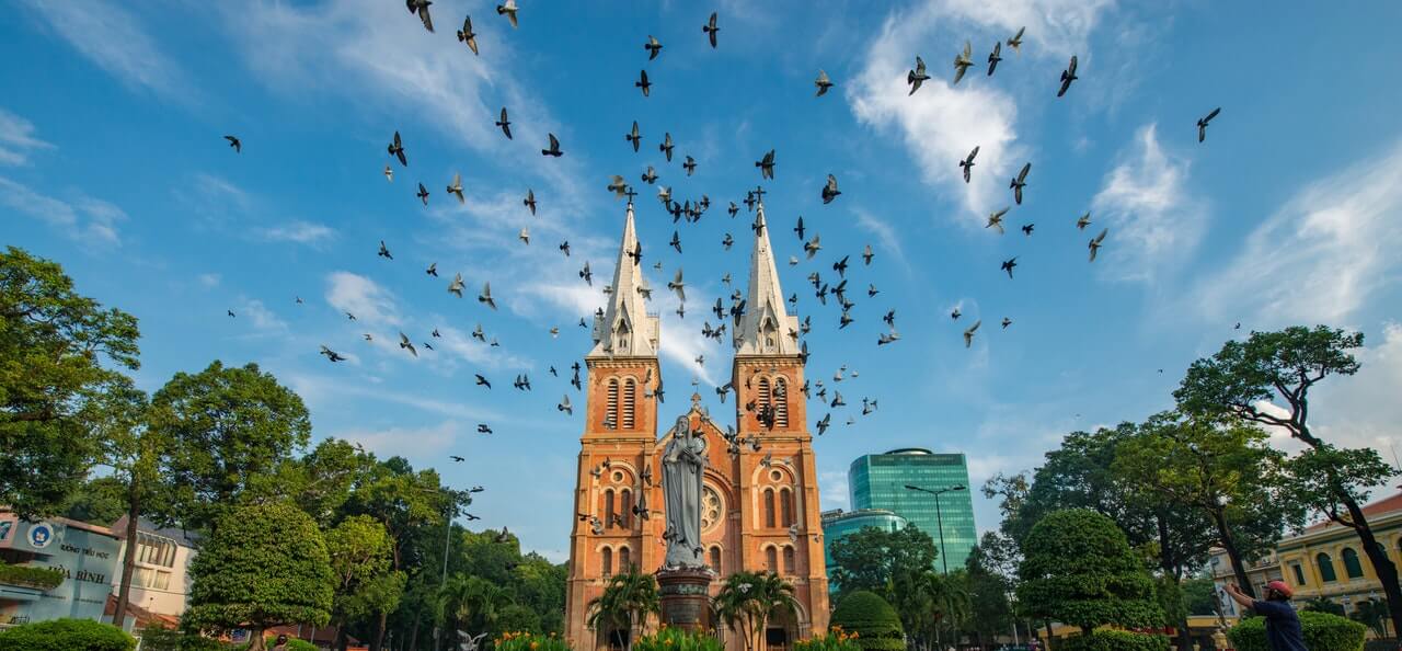 catedral con aves